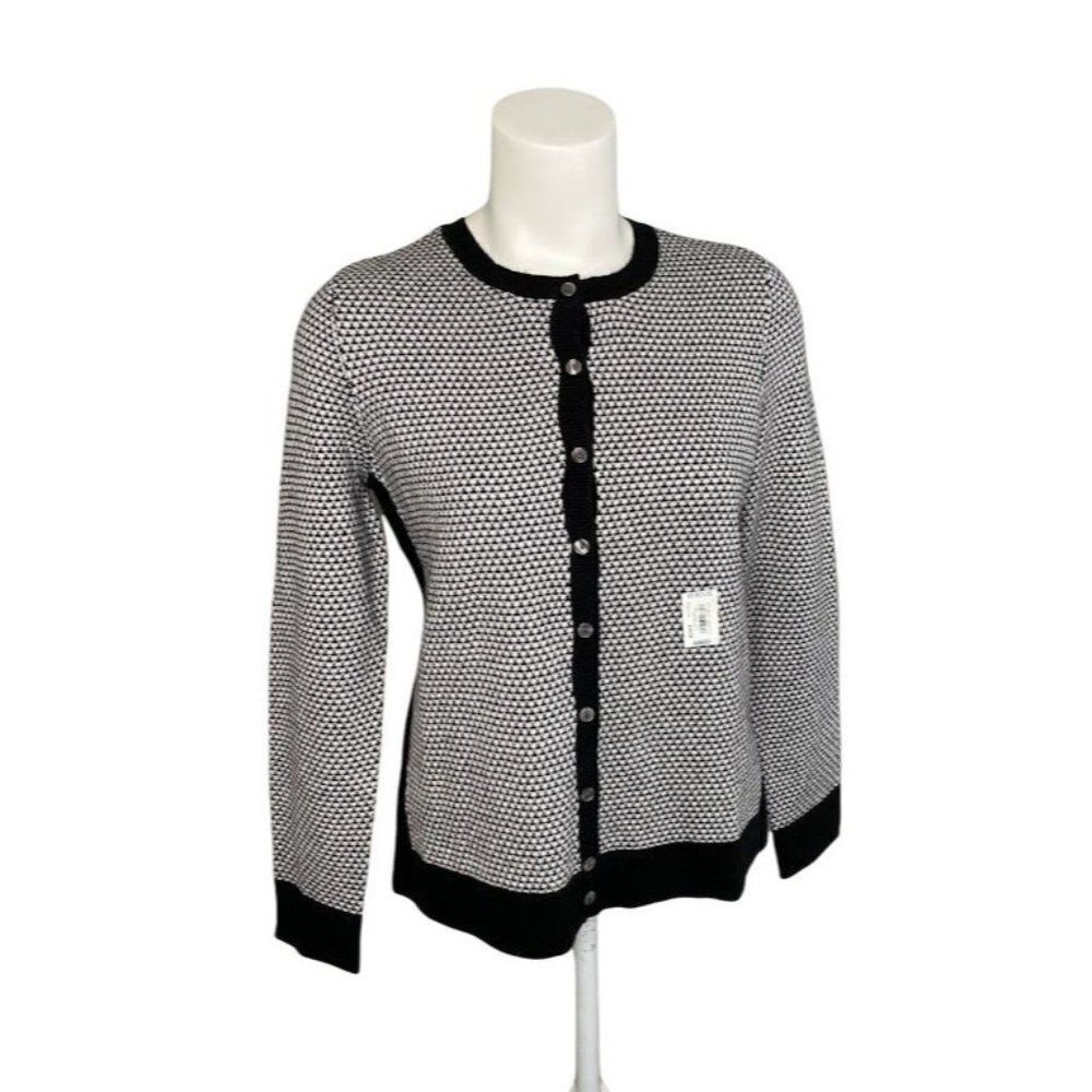Croft & Barrow Black White‎ Houndstooth Cardigan Sweater PXS NEW